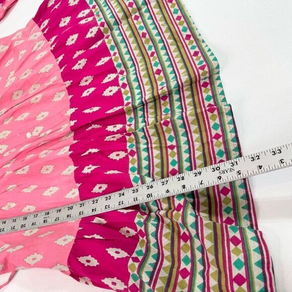 Velzera Tunic Top Womens Small Multicolor Geometric Bell Sleeve Pintuck Boho - Picture 2 of 8